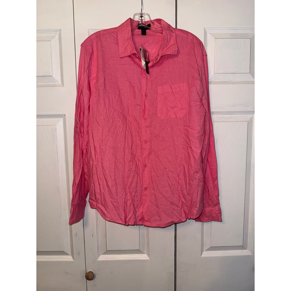 Magaschoni Man Pink Linen Blend Long Sleeve Button Down Shirt Mens Medium NWT